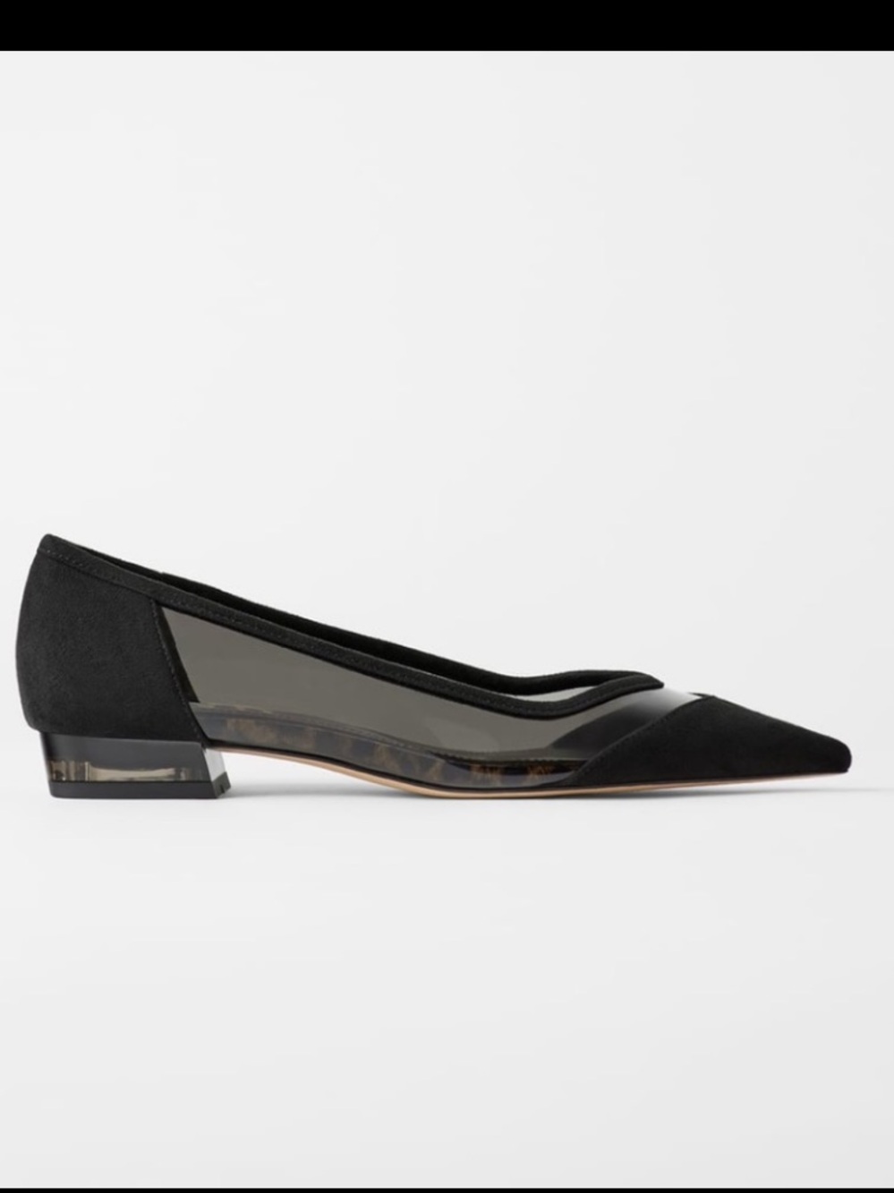 Zara! Pointed Toe Low Heel Women's Pump in Black with transparent panels